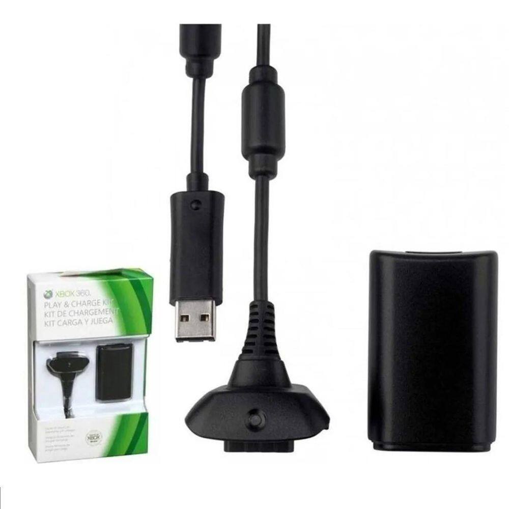 Bateria Recarregável Controle Xbox 360 Com Cabo E Carregador