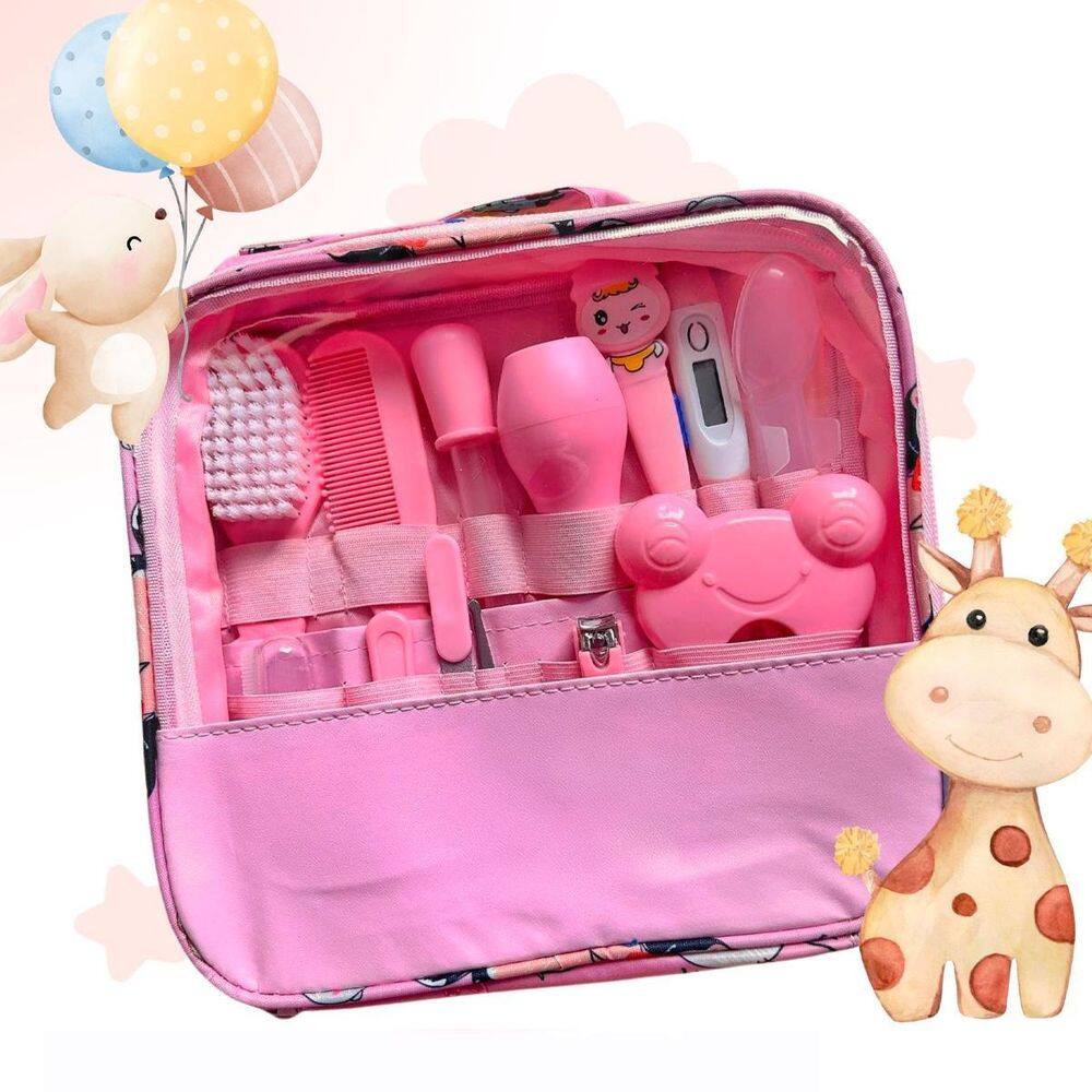 Kit Higiene Bebê Rosa Aspirador Nasal Escova Tesoura