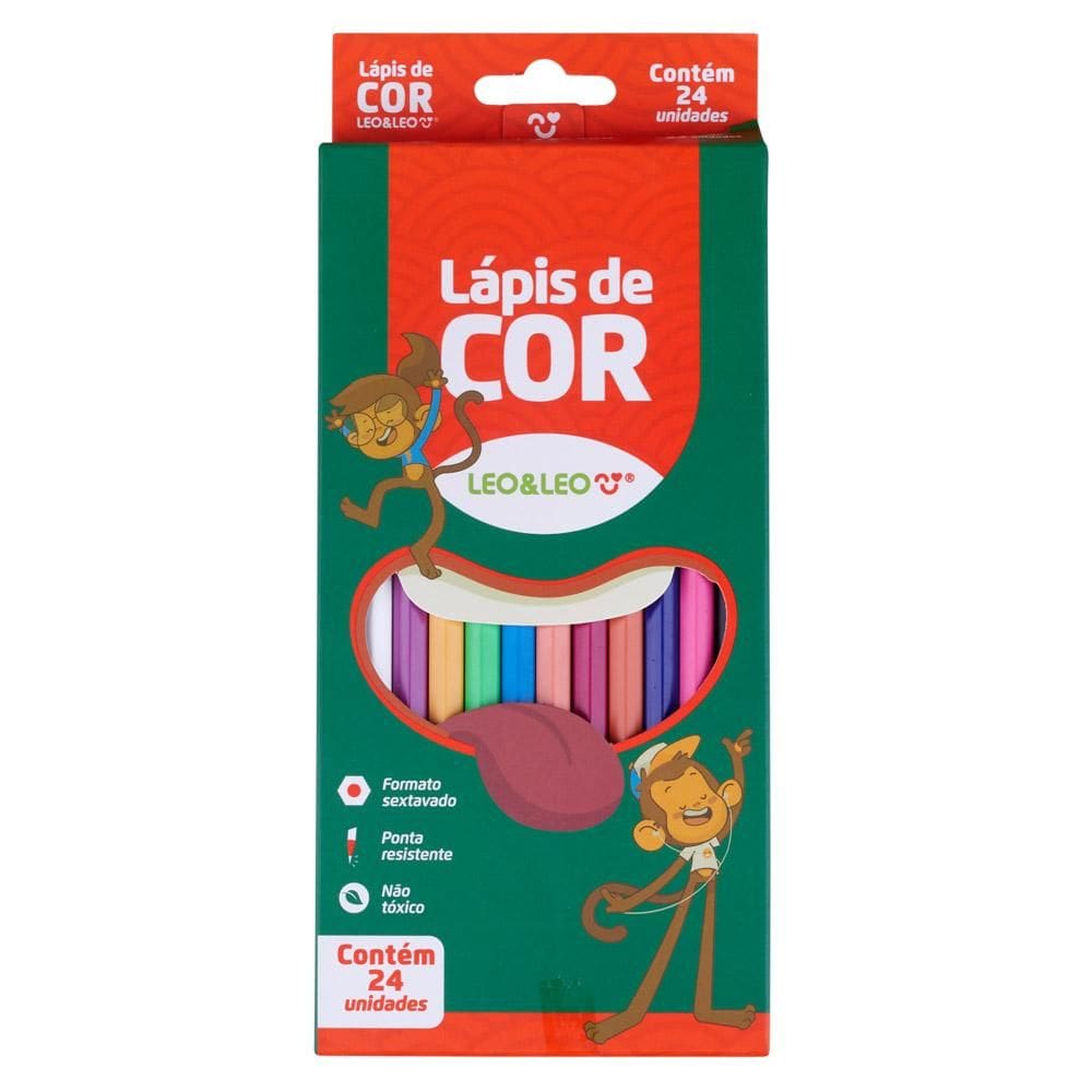 Lápis de Cor com 24 Cores Sextavado Flex Leonora