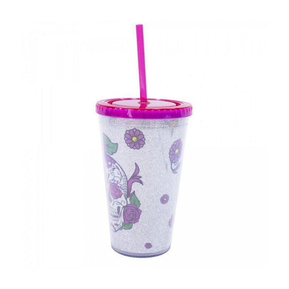 Copo Canudo Prata Caveira 450Ml - Projeto Kiwi
