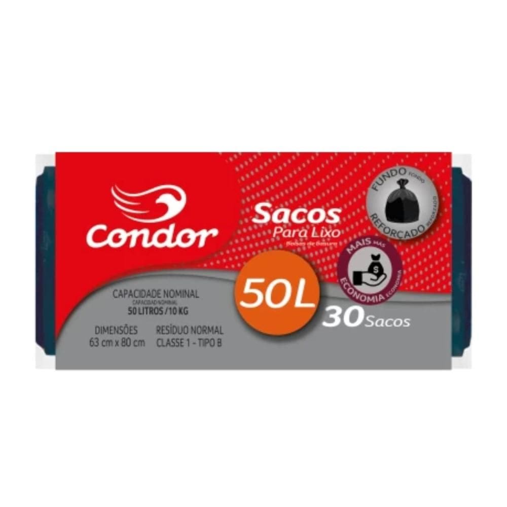 Saco de Lixo Econômico Rolo Condor 1462 50L 30 Unidades