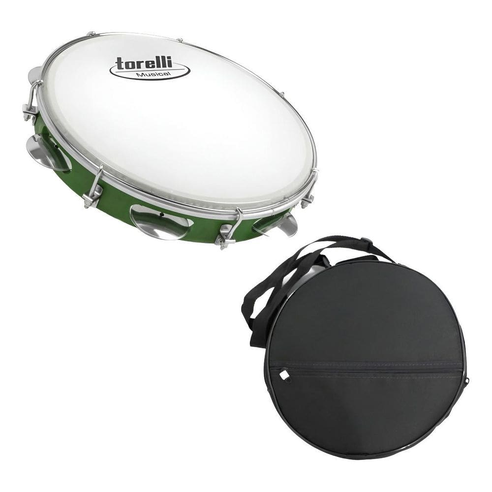Pandeiro De 10`` Injetado Em Abs Verde Torelli Tp309 Com Bag
