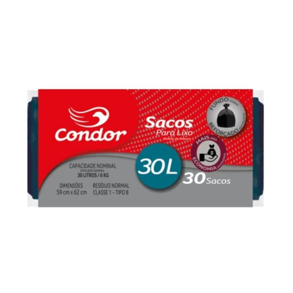 Saco de Lixo Econômico Rolo Condor 1461 30L 30 Unidades