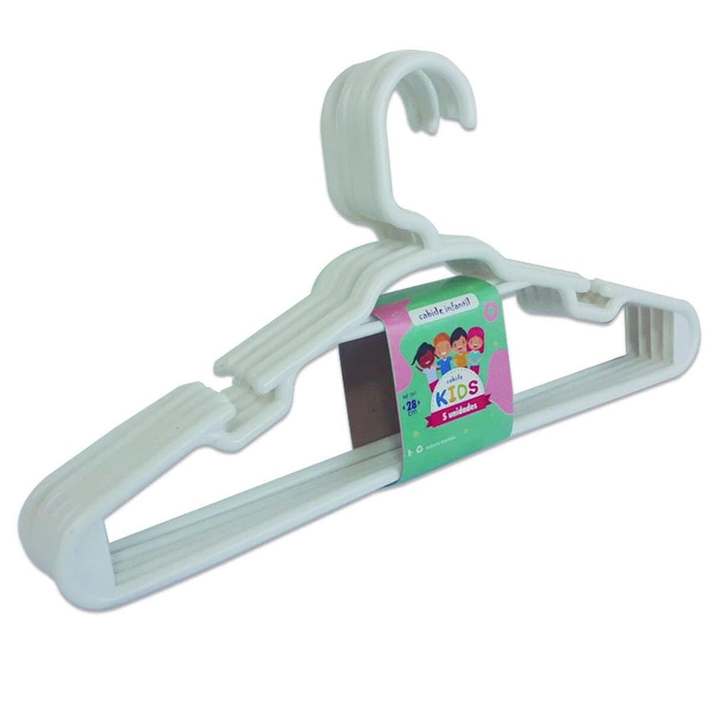 Cabide Infantil 5 Pçs Branco Reforçado 28X14Cm Trioplast