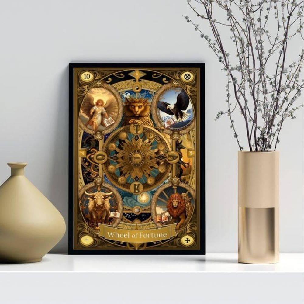 Quadro Carta Tarot Vintage - Roda Da Fortuna 33X24Cm