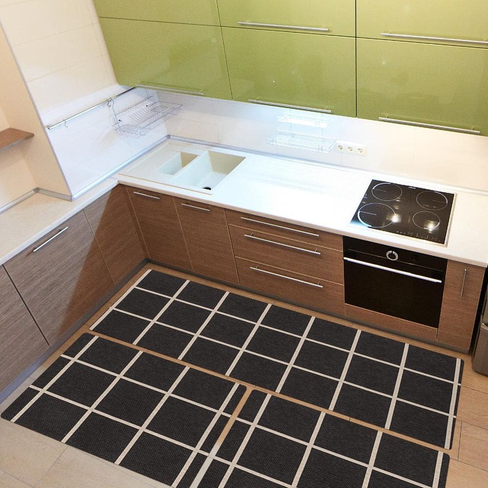 Tapete Cozinha 3 Peças Jacquard Antiderrapante Grid Maroom