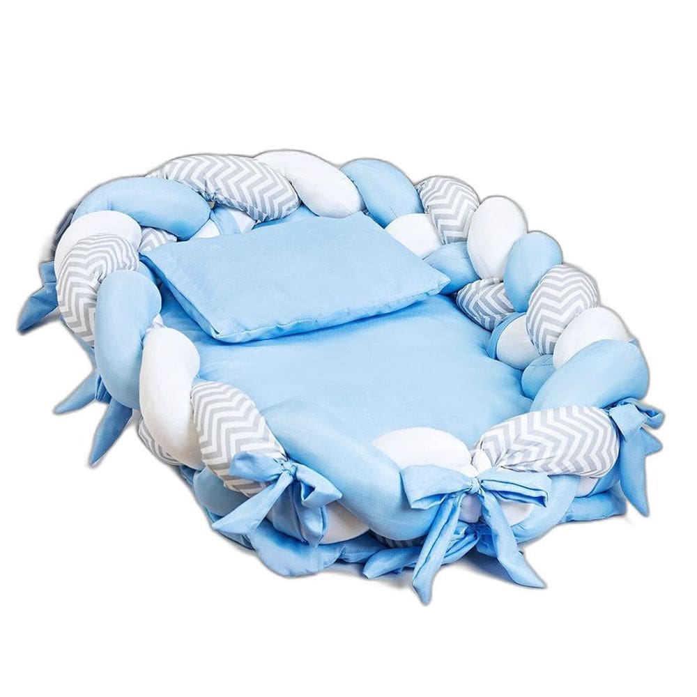 Ninho Redutor De Berço Trançado 4 Peças Menino Azul Claro