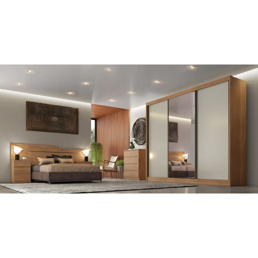 Guarda Roupa Casal com 1 Porta Espelhada 4 Gavetas - Londres-Cumaru/Fendi - Móveis Novo Horizonte