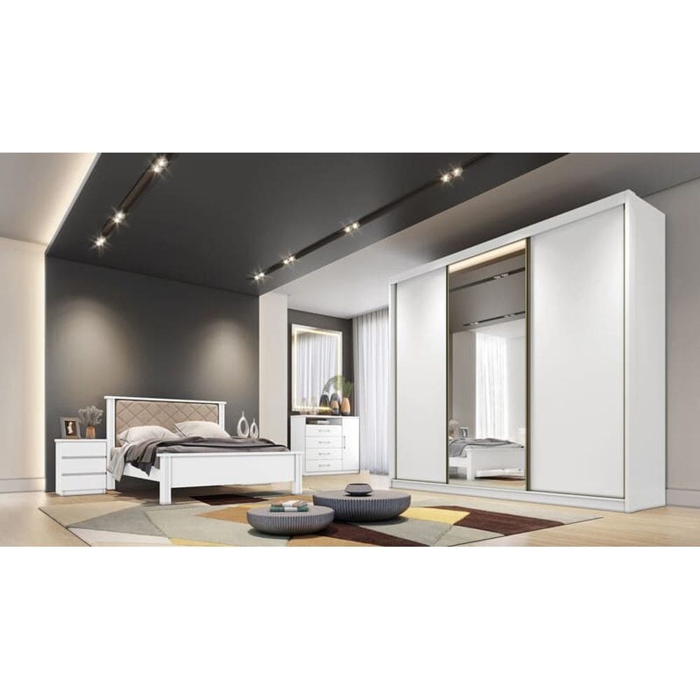Guarda Roupa Casal com 1 Porta Espelhada 8 Gavetas - Londres-Branco - Móveis Novo Horizonte