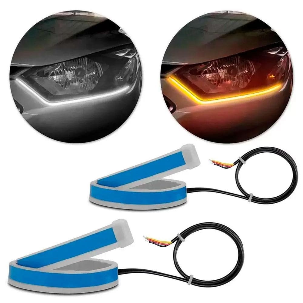 Fita Dual Led Drl Luz Farol Branca Pisca Amarela 60Cm