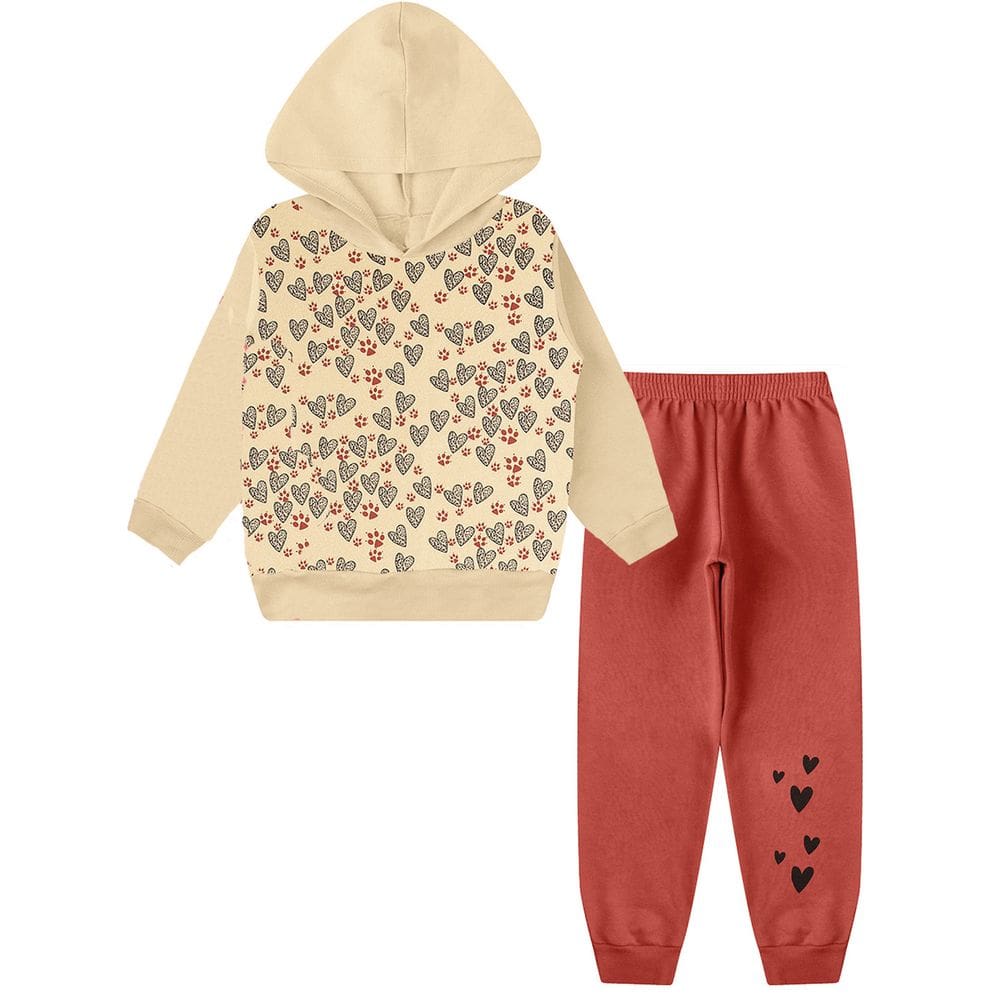 Conjunto Moletom feminino Infantil felpudo Roupa de frio com capuz