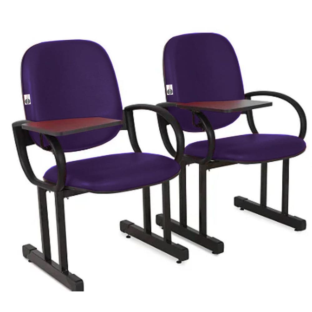 02 Cadeiras Escolar para Auditório e Escolas com Prancheta Linha Dallas Auditório Roxo