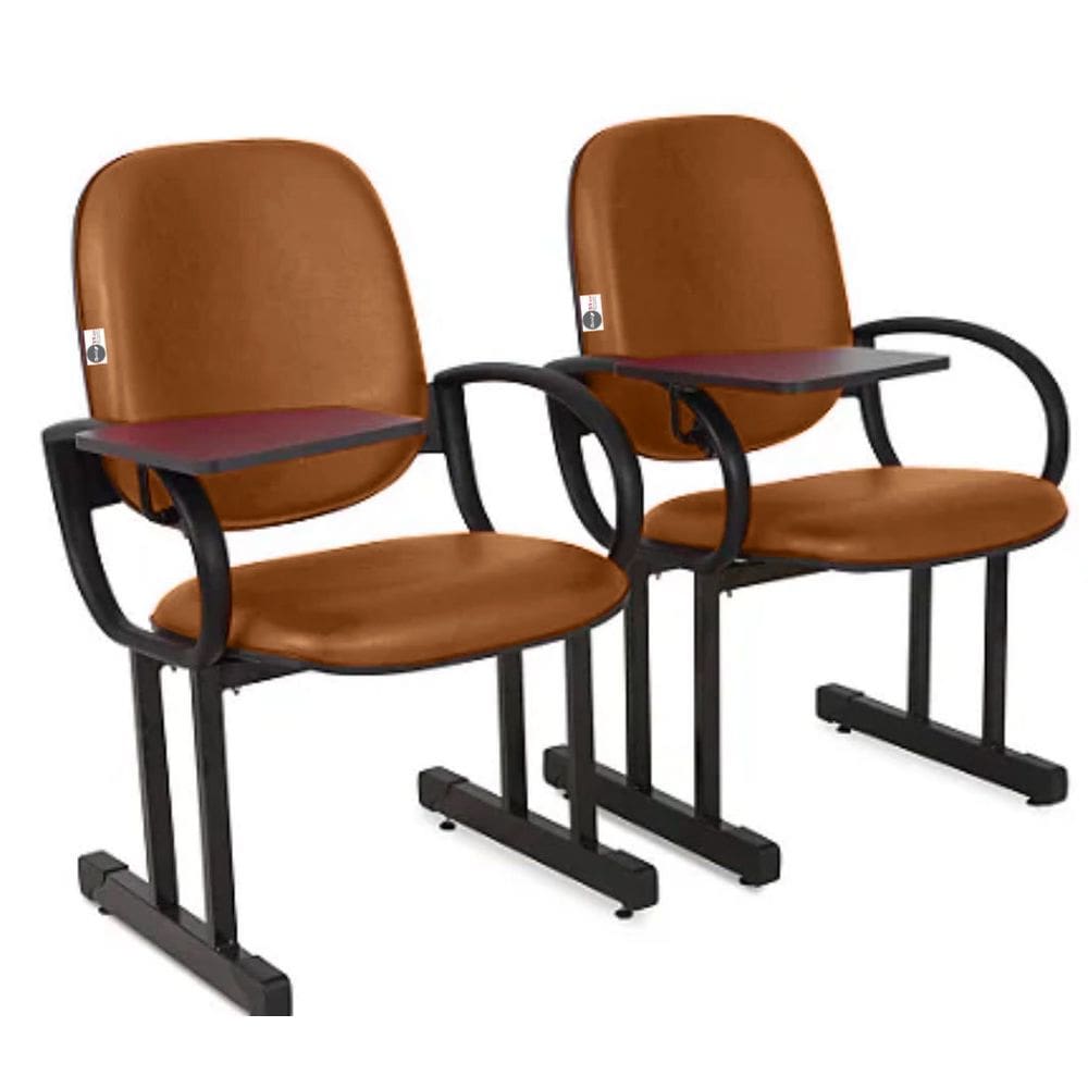 02 Cadeiras Escolar para Auditório e Escolas com Prancheta Linha Dallas Auditório Marrom