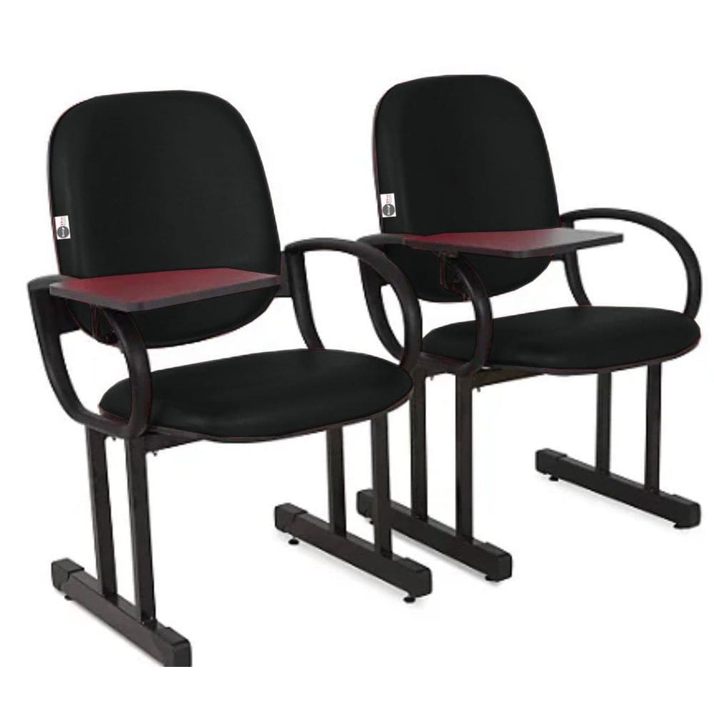 02 Cadeiras Escolar para Auditório e Escolas com Prancheta Linha Dallas Auditório Preto