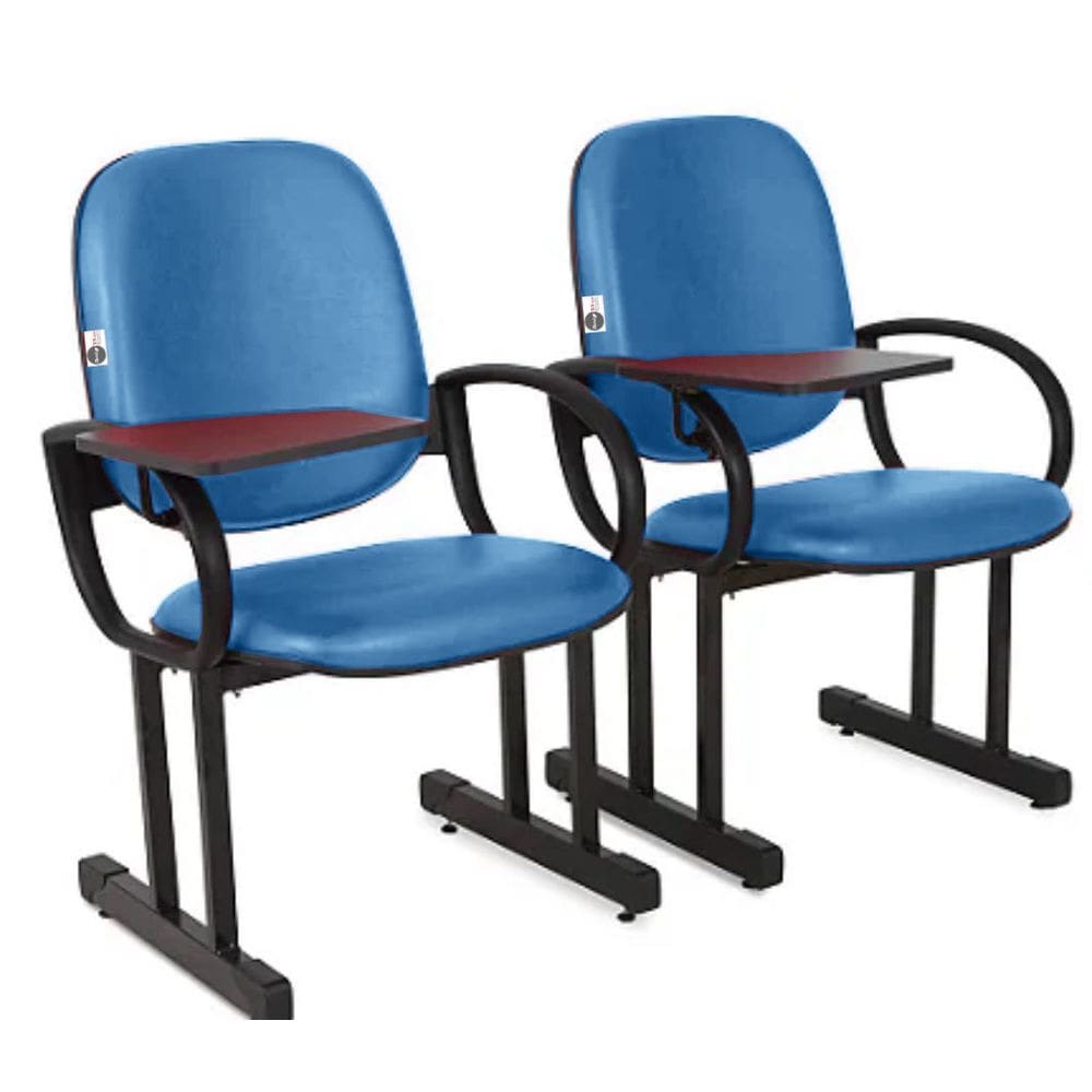 02 Cadeiras Escolar para Auditório e Escolas com Prancheta Linha Dallas Auditório Azul