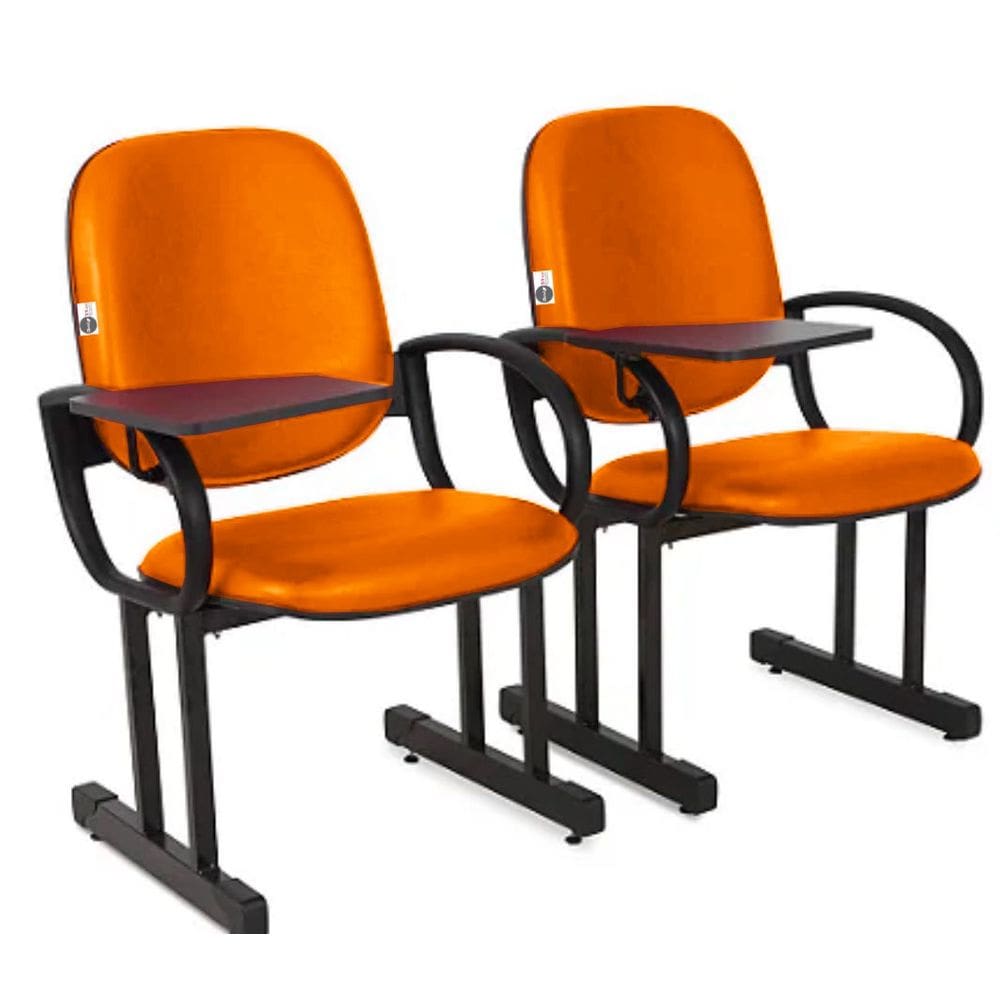 02 Cadeiras Escolar para Auditório e Escolas com Prancheta Linha Dallas Auditório Laranja