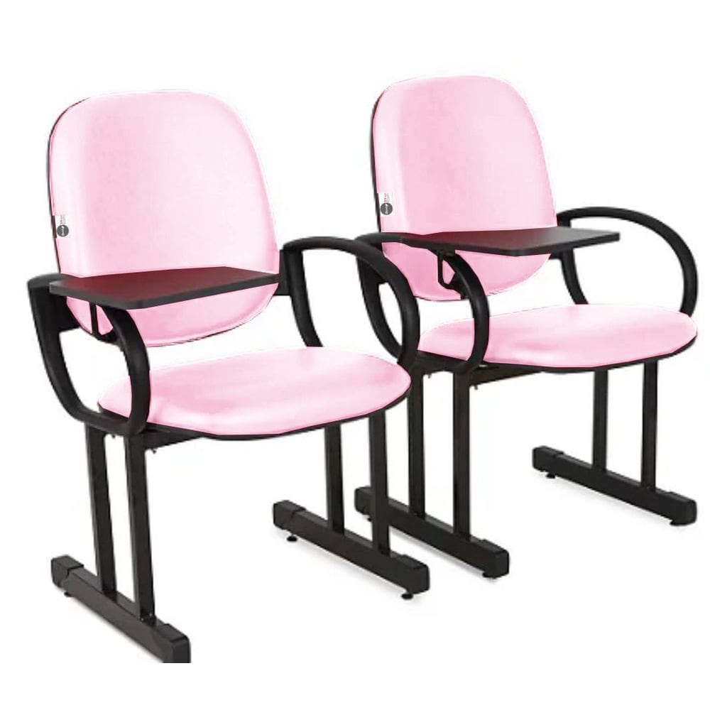 02 Cadeiras Escolar para Auditório e Escolas com Prancheta Linha Dallas Auditório Rosa