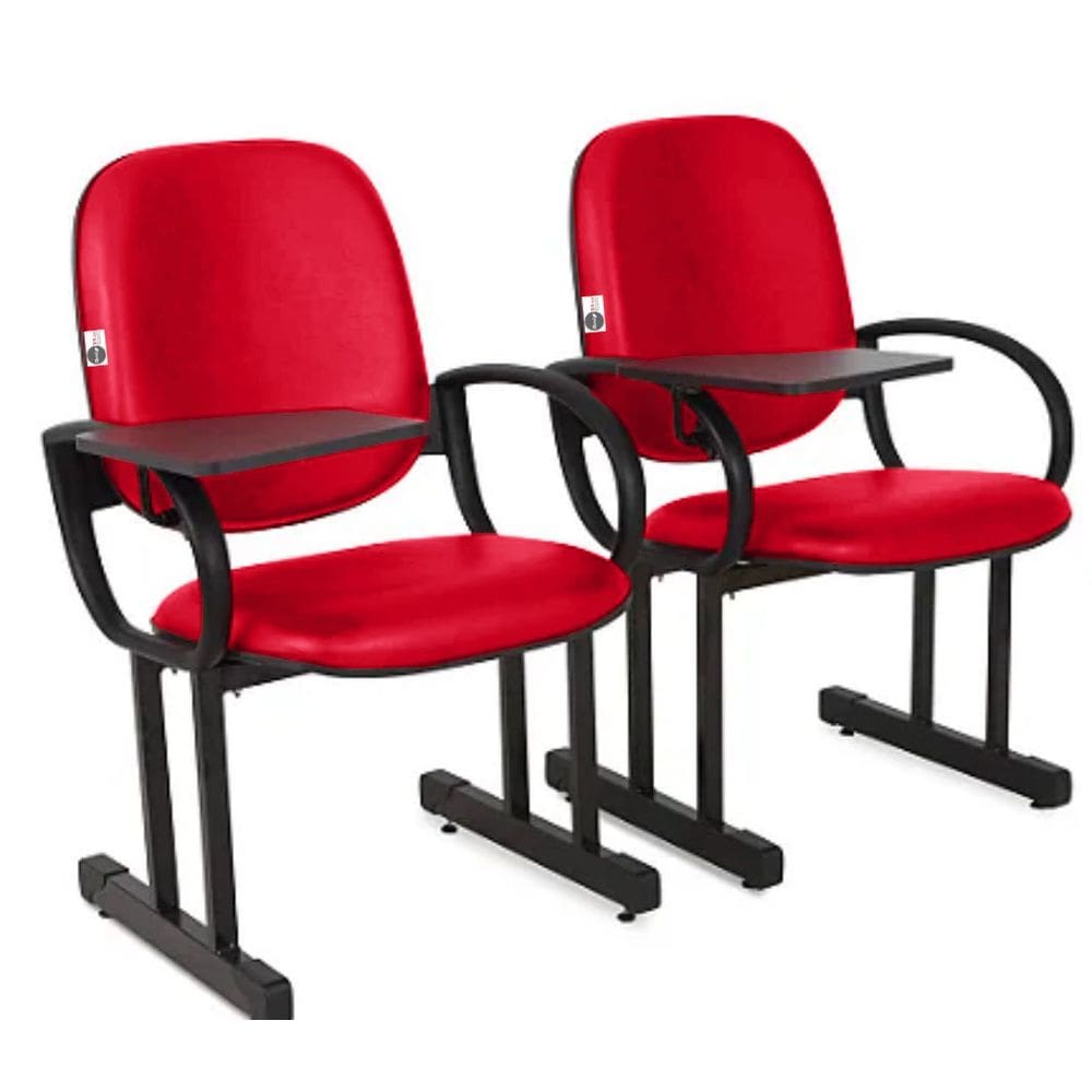 02 Cadeiras Escolar para Auditório e Escolas com Prancheta Linha Dallas Auditório Vermelho