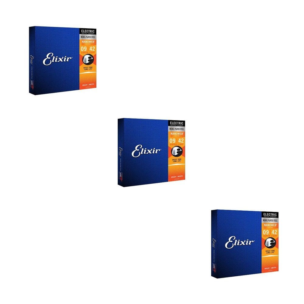 Kit 3 Encordoamentos Guitarra 009 Elixir Super Light Nanoweb 12002 Made in USA