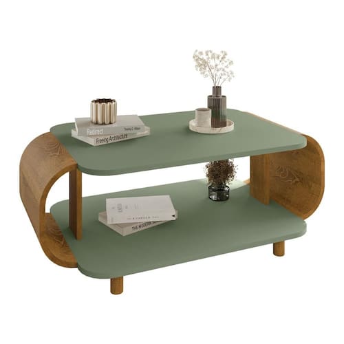 imagem-Mesa de Centro Sala Floripa com Pés de Madeira Maciça - Verde Claro