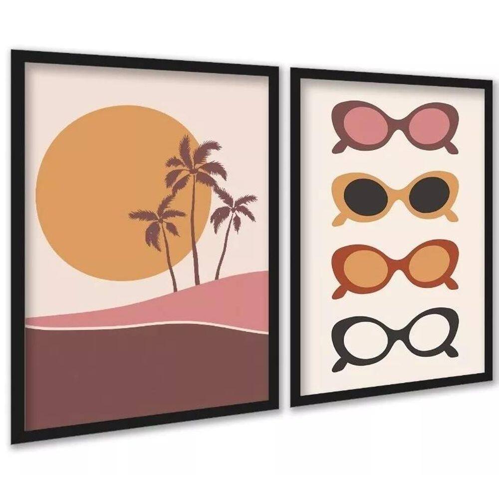 Kit 2 Quadros Óculos De Sol - Praia 45X34Cm