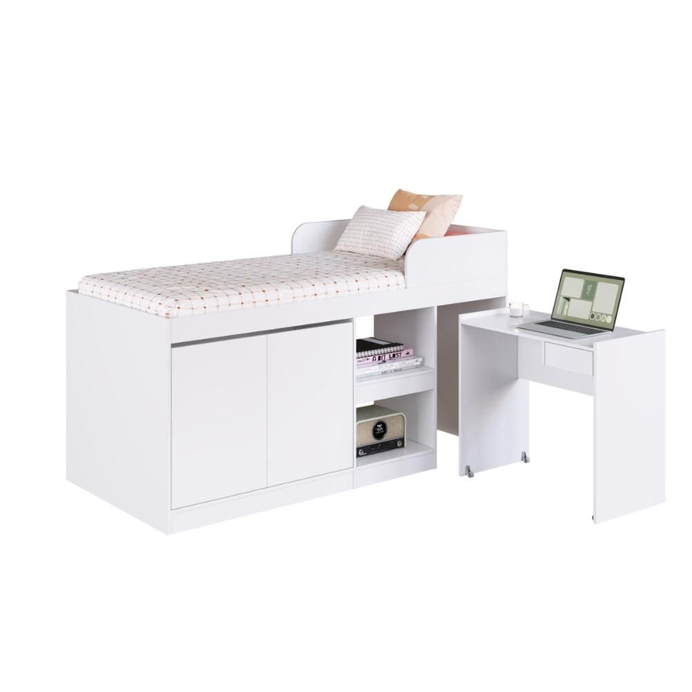 Cama Multifuncional Solteiro com Escrivaninha 2 Portas 1 Gaveta CJ6080 190cm Branco - Art In Móveis