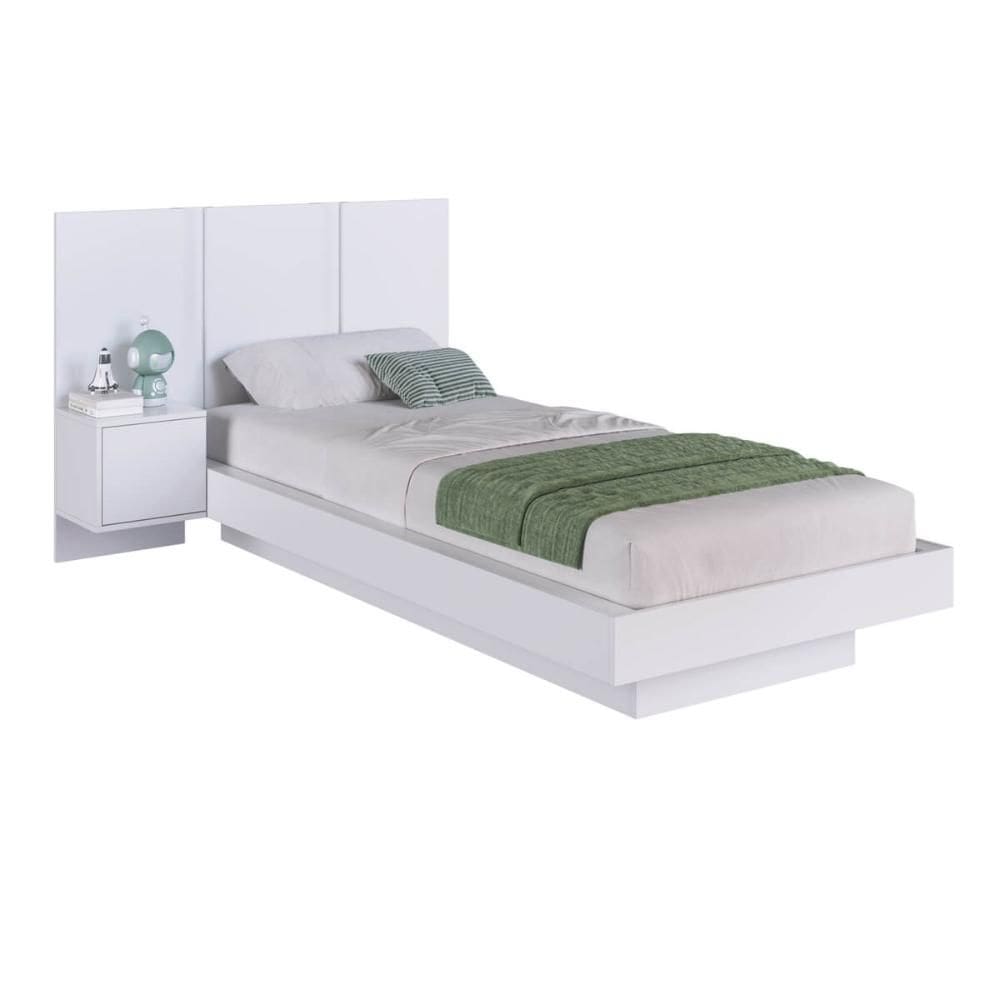 Cama Suspensa Solteiro com Cabeceira e Mesa de Cabeceira 78/88x188cm CJ074 Branco - Art In Móveis