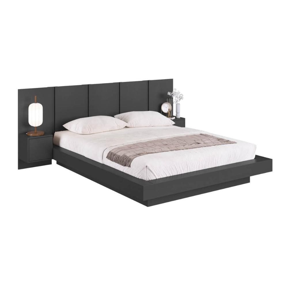 Cama Suspensa Casal Queen com Cabeceira e 2 Mesas de Cabeceira CJ075 200cm Grafite - Art In Móveis
