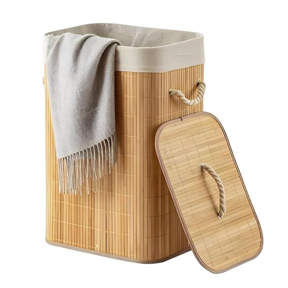 Cesto de Bambu Natural Retangular Grande 60cm Para Banheiro e Lavanderia - Mek