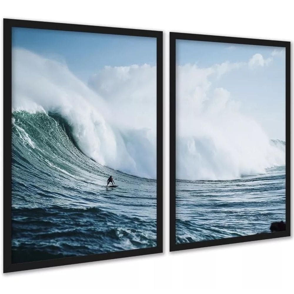 Kit 2 Quadros Decorativos Ondas Surf Surfista 45X34Cm