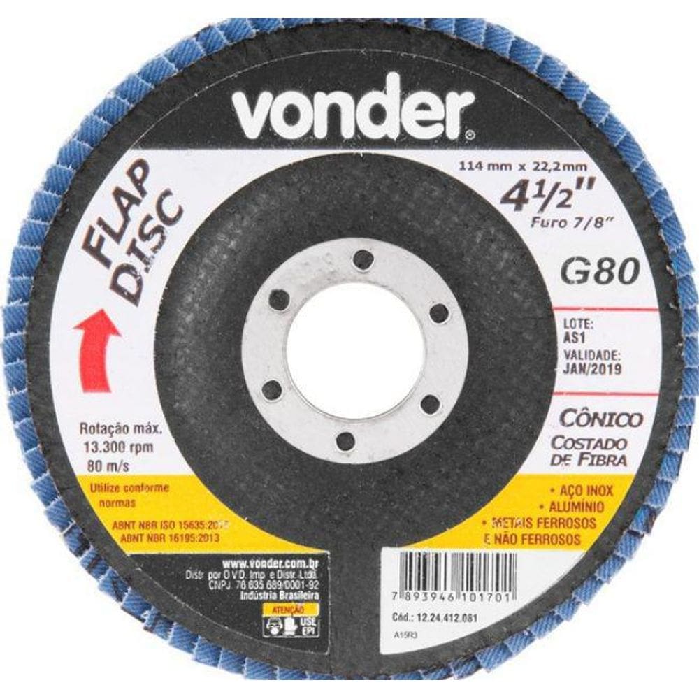 Disco Flap Conico, 4.1/2, G80 - Vonder