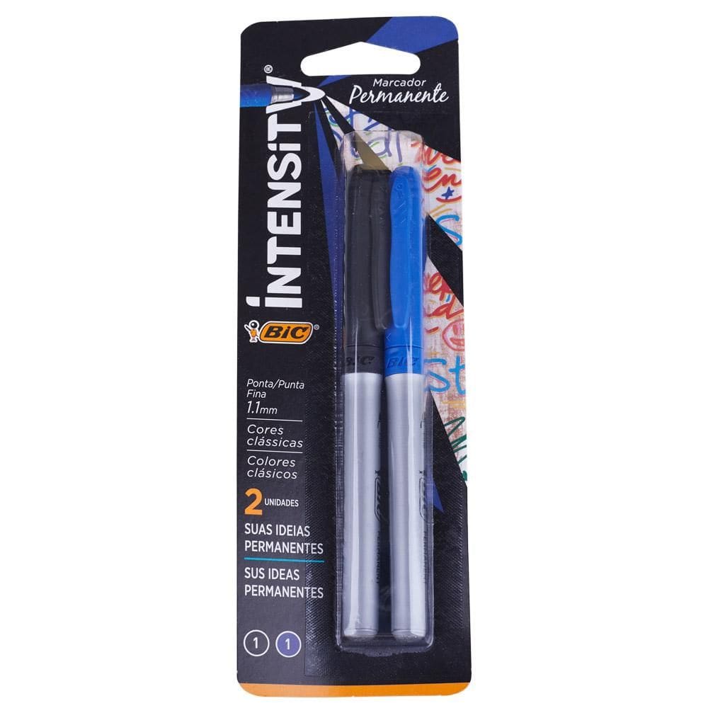 Caneta Marcadora Permanente Preto e Azul Bic Intensetiv