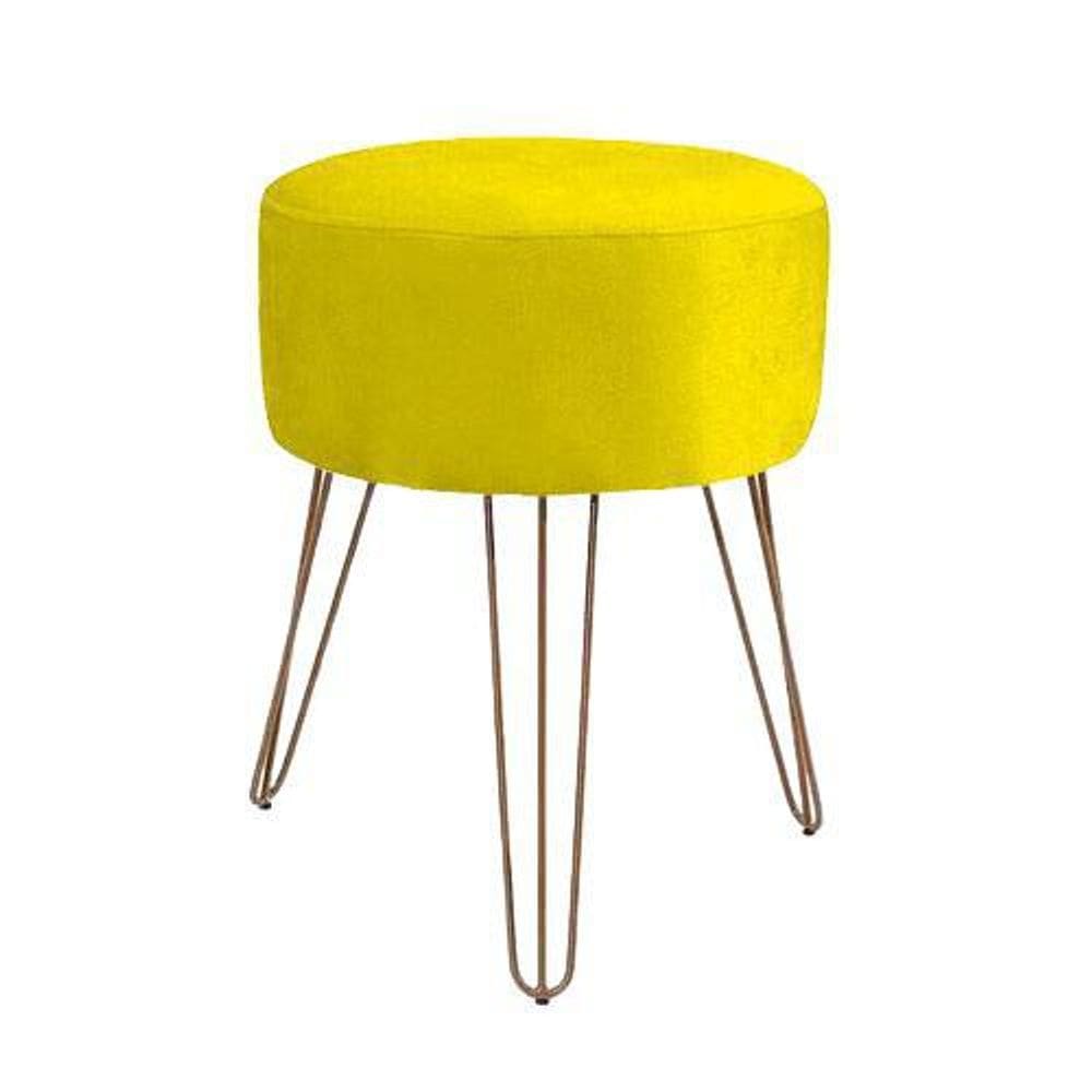 Puff Amarelo Sala De Estar Pés De Ferro Rose Gold