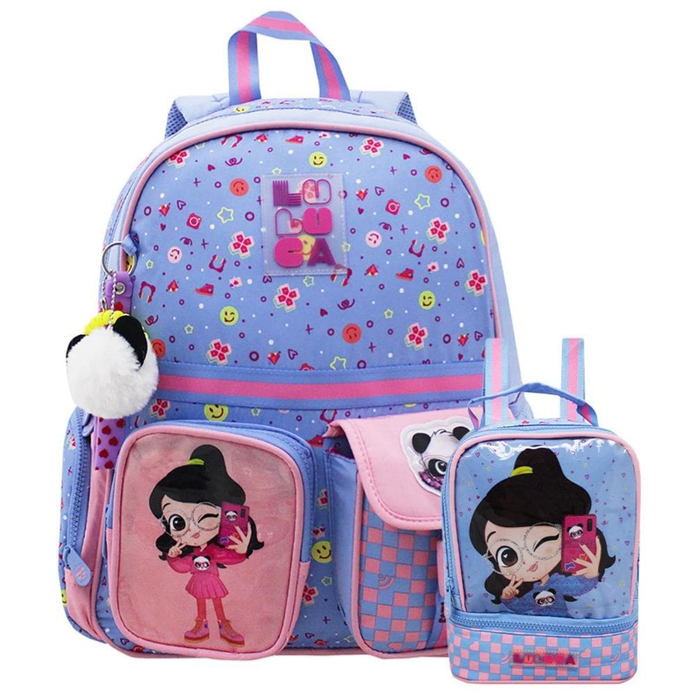 Mochila Luluca De Alças E Lancheira Térmica Escolar Youtuber