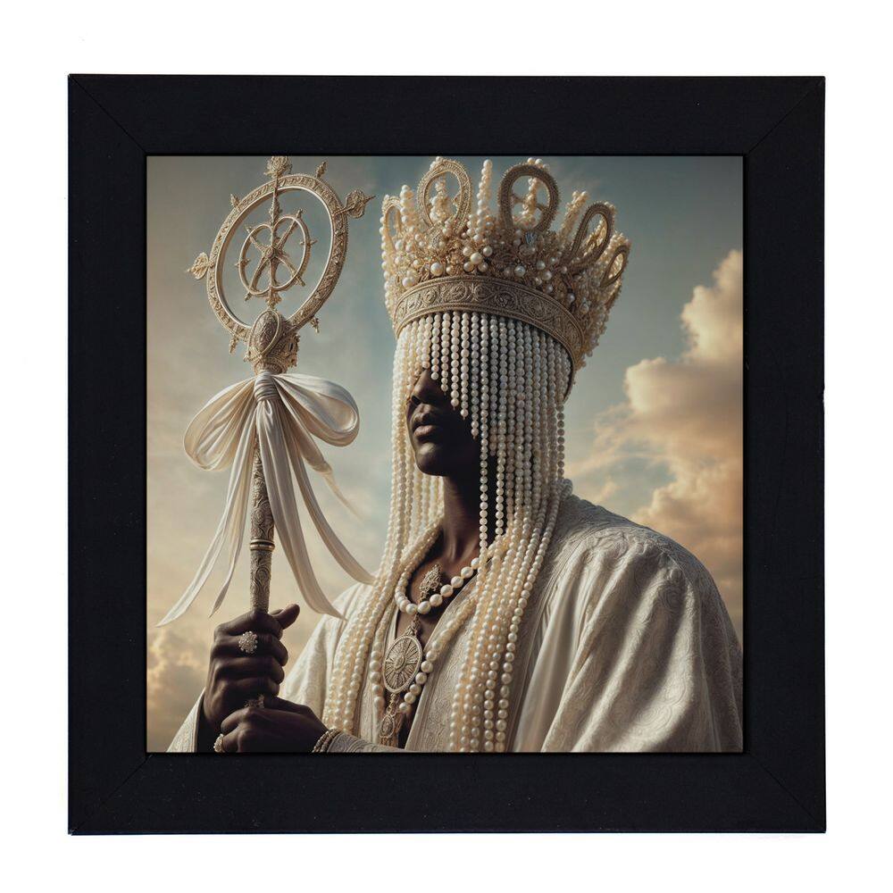 Quadro Orixá Oxalá Moldura Preta 18 x 18 cm