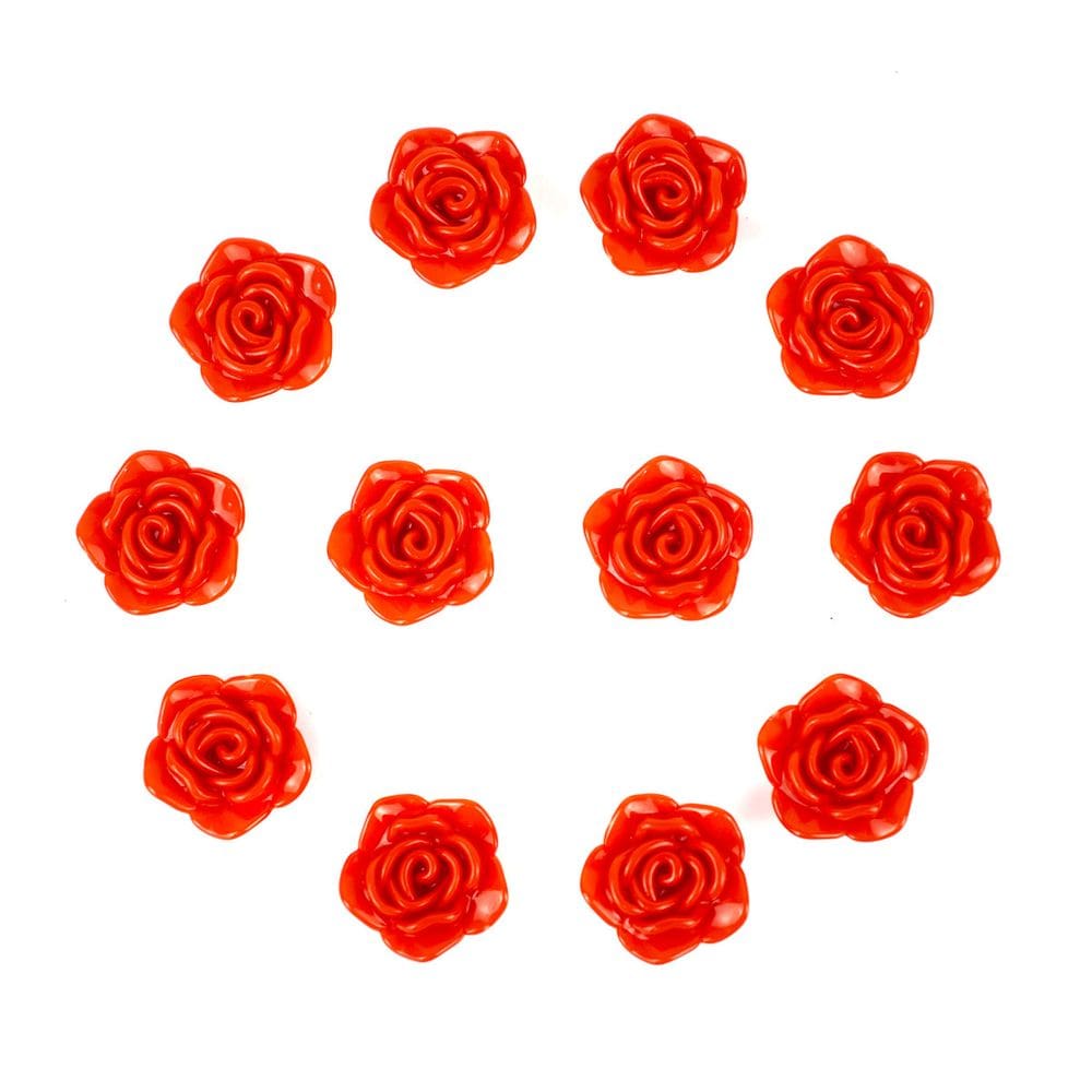Kit C/12 Miçangas em Resina Flor Rosa Vermelha 2 cm