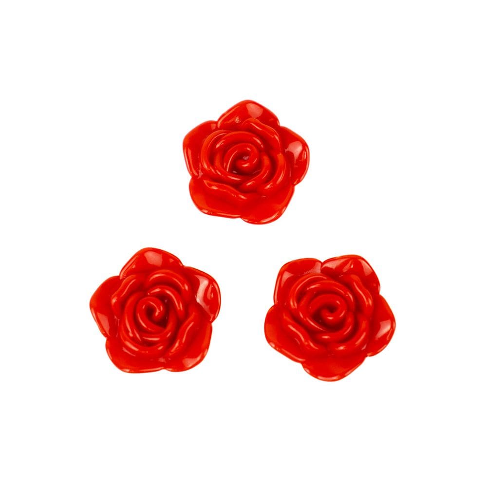 Kit C/3 Miçangas em Resina Flor Rosa Vermelha 2 cm