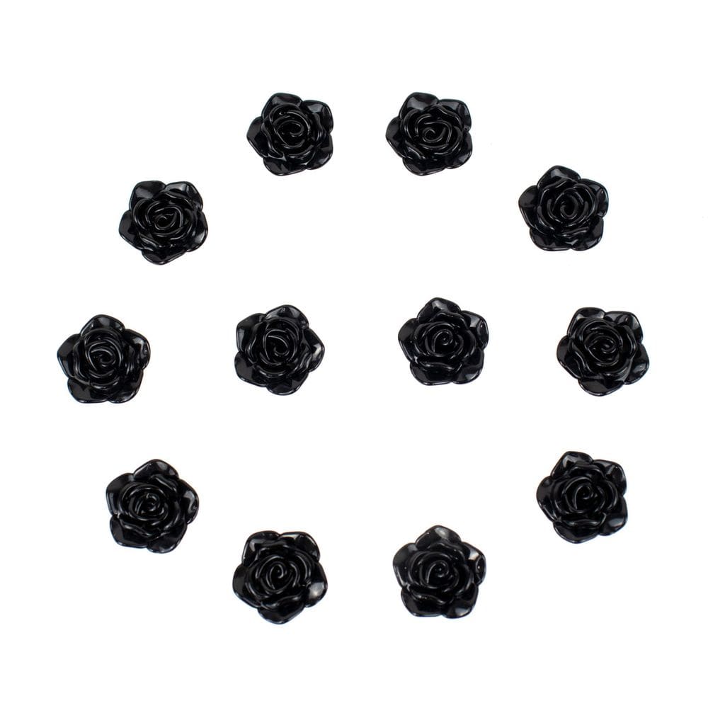 Kit C/12 Miçangas em Resina Flor Rosa Negra 2 cm