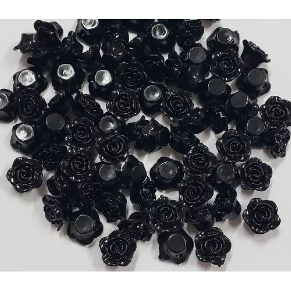 Kit C/400 Miçangas em Resina Flor Rosa Negra 2 cm