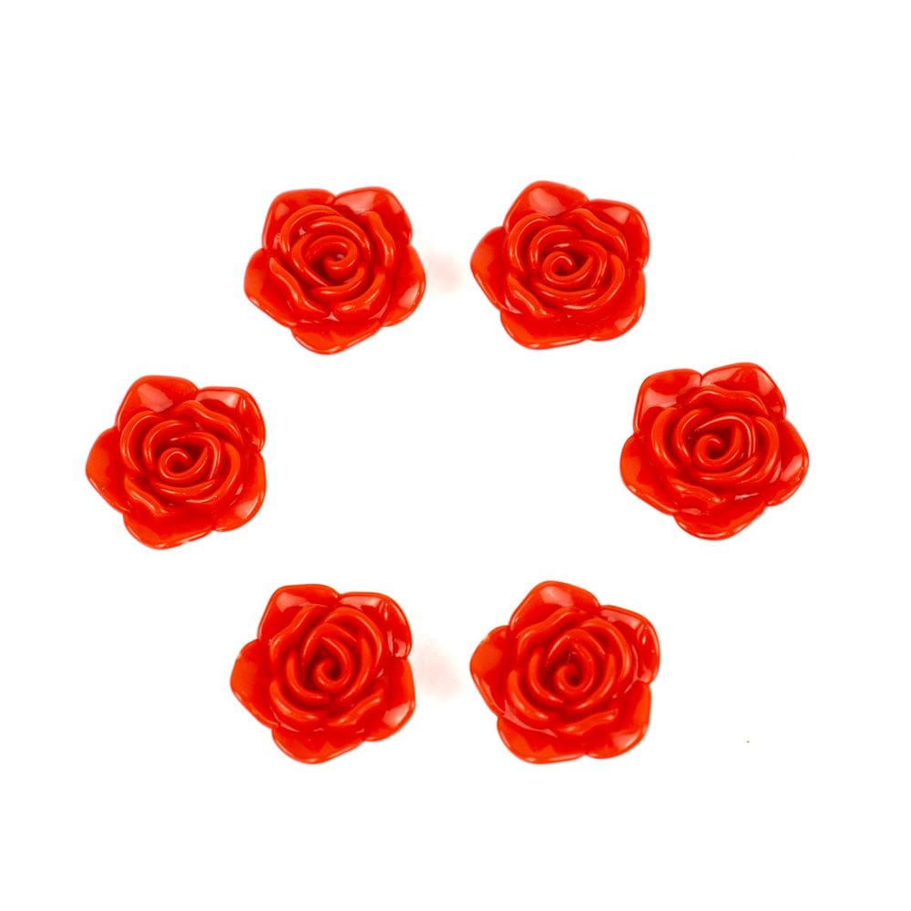 Kit C/6 Miçangas em Resina Flor Rosa Vermelha 2 cm