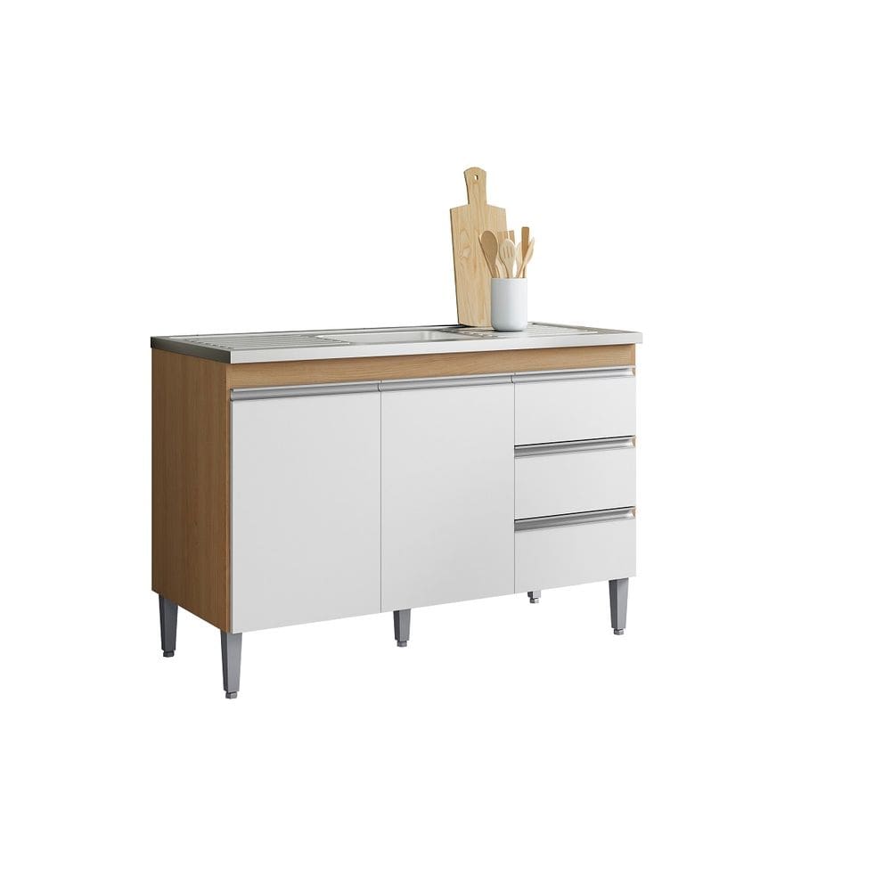 Balcão Armário de Cozinha Andréia 120cm Amêndoa/Branco S/ Tampo - AJL Móveis