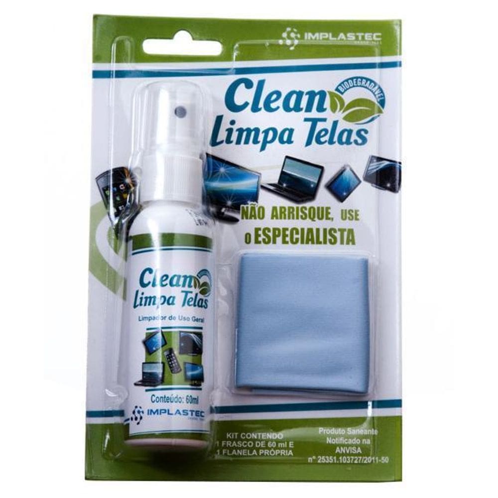 Spray Limpa Tela Clean Implastec - 60Ml - Com Flanela