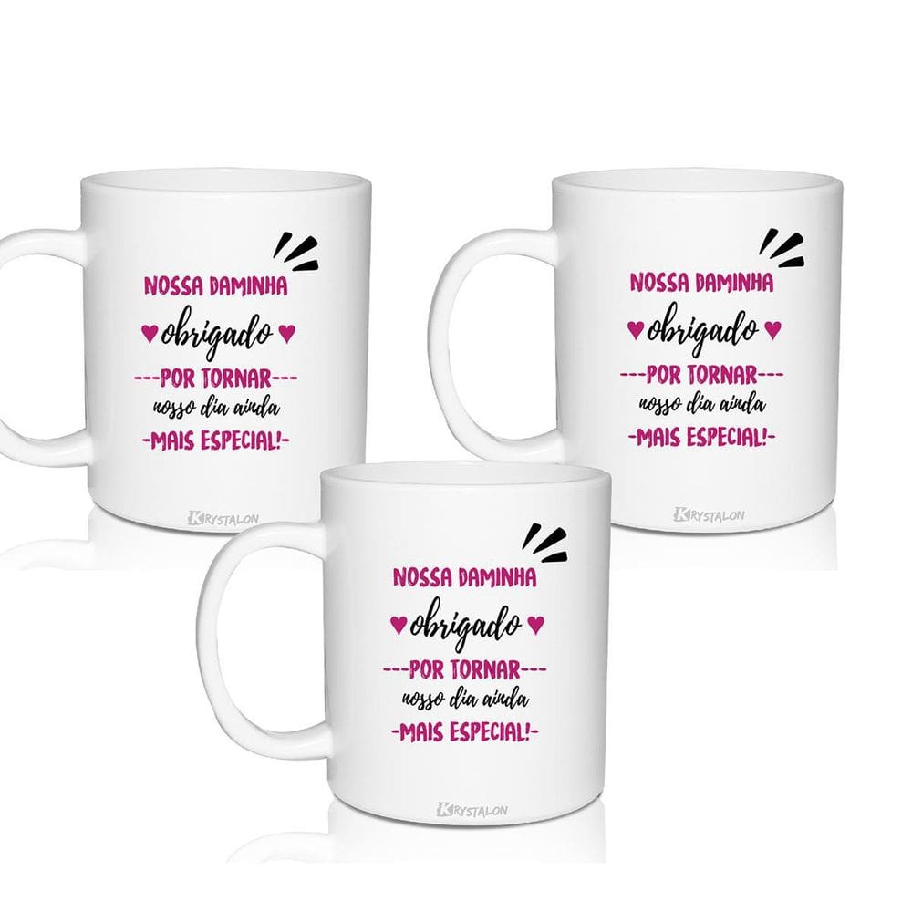 Kit 3 Canecas Brancas Personalizadas Agradecimento Daminha