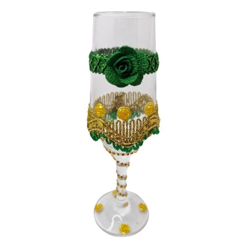 Taça Vidro Cigana Esmeralda Verde E Dourado Altar 186 Ml