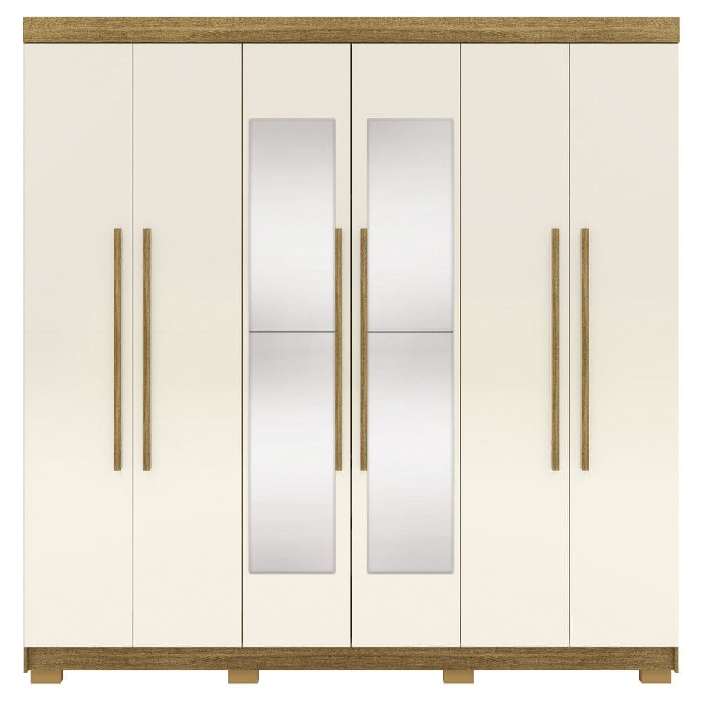 Guarda Roupa Casal 6 Portas 2G Espelho 218 cm Nature Champanhe VLR