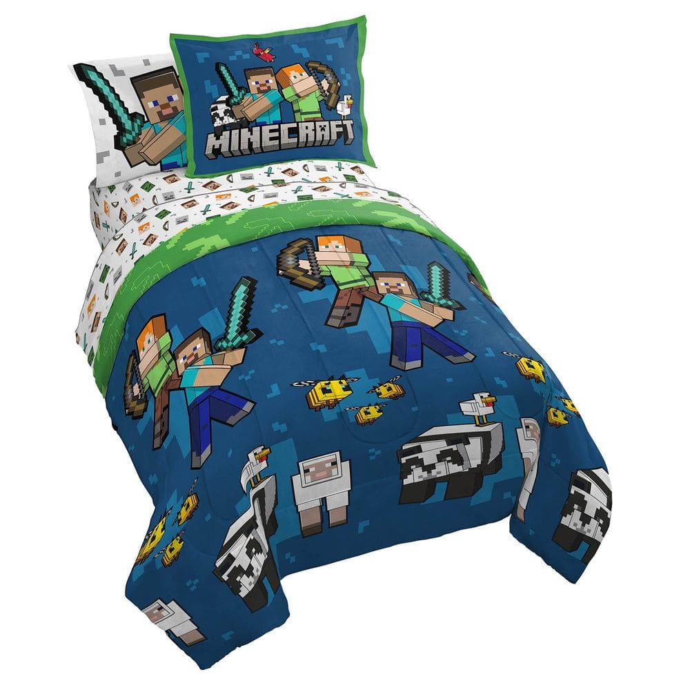 Conjunto de edredom Jay Franco Minecraft Twin com lençol e travesseiro