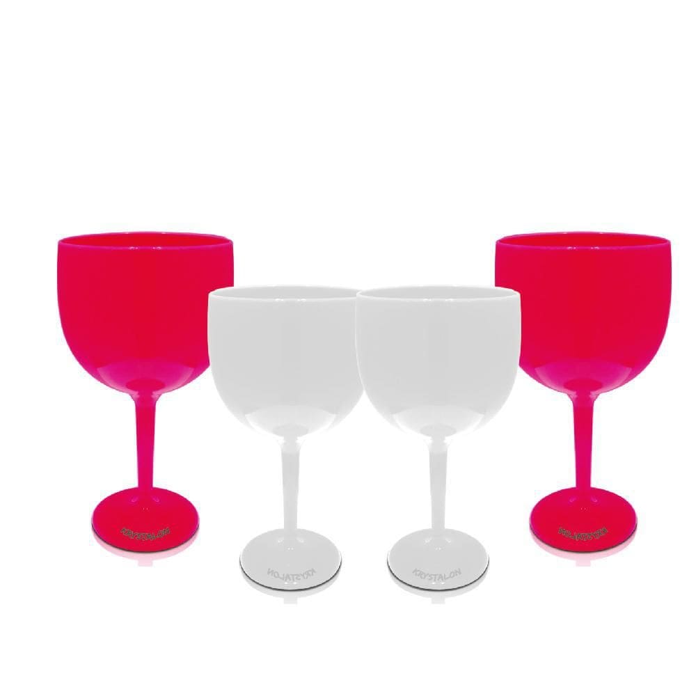 Kit 4 Taças Gin Branca E Rosa Acrílico Poliestireno