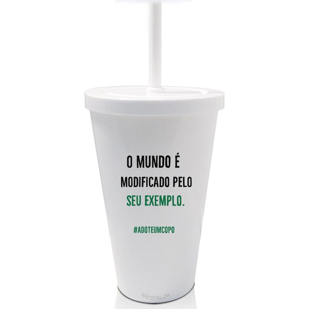 Kit 8 Copos Com Tampa E Canudo Branco Exemplo Verde