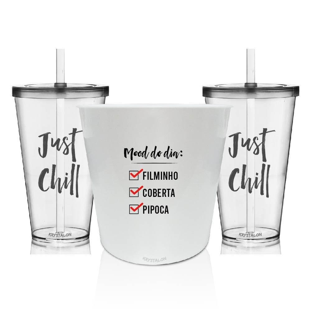 Kit Balde De Pipoca E 2 Copos Personalizados - Just Chill