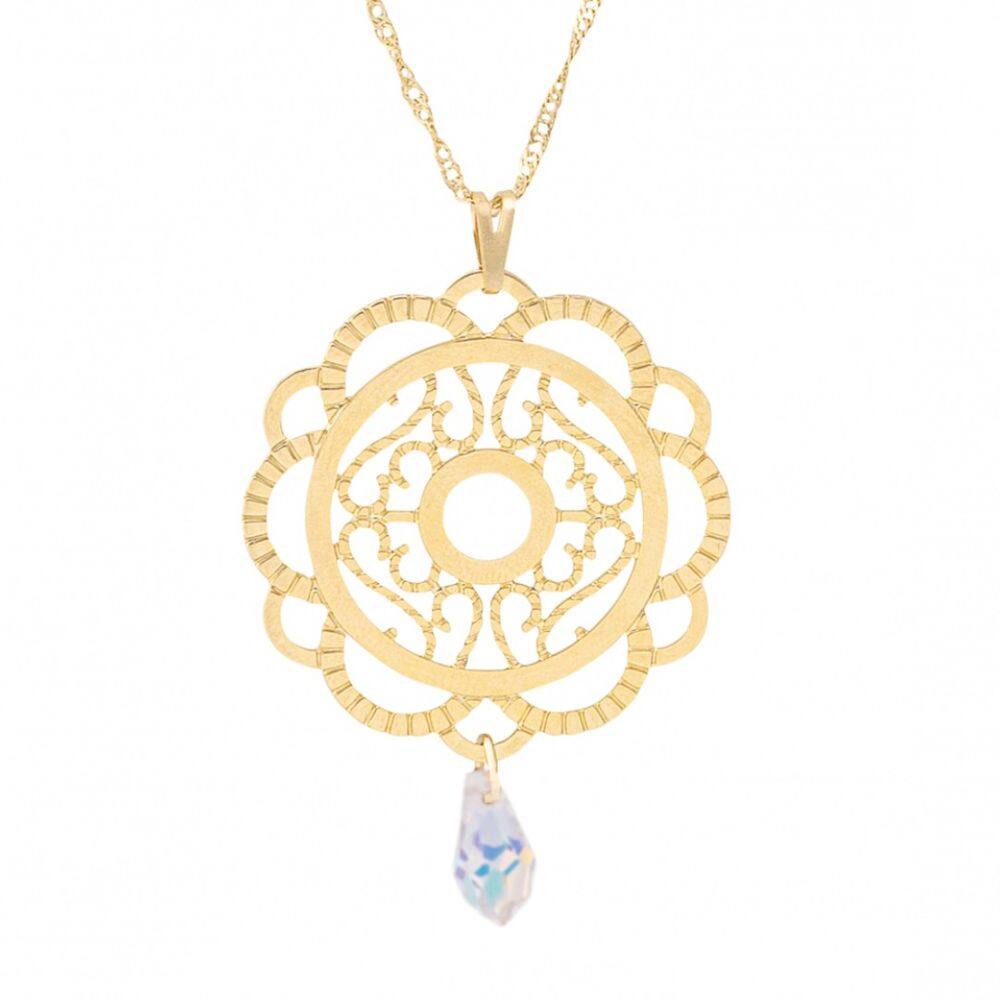 Gargantilha Mandala Pingo Cristal Swarovski Folheado a Ouro